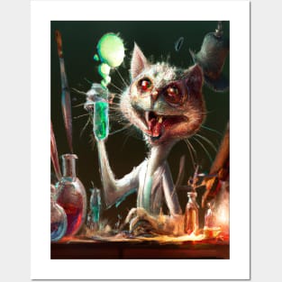 Cat Mad Scientist Posters and Art